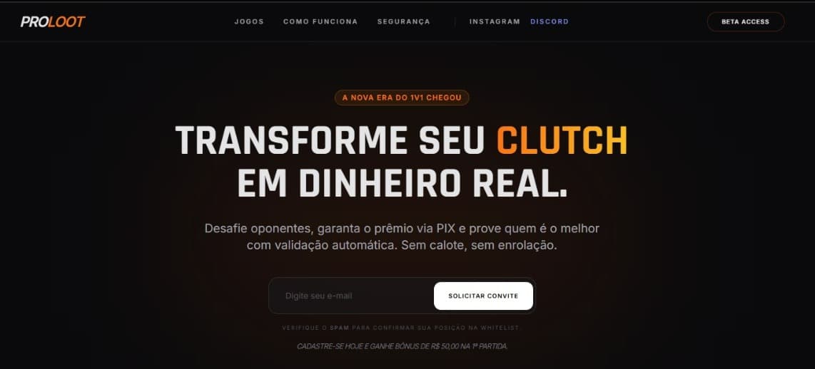 ProLoot: landing page do beta access
